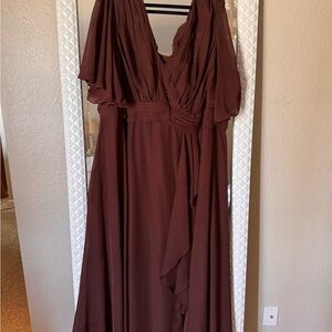Plus Size Bridesmaids Dress - V-Neck Chiffon Maxi Dress in Deep Brown
